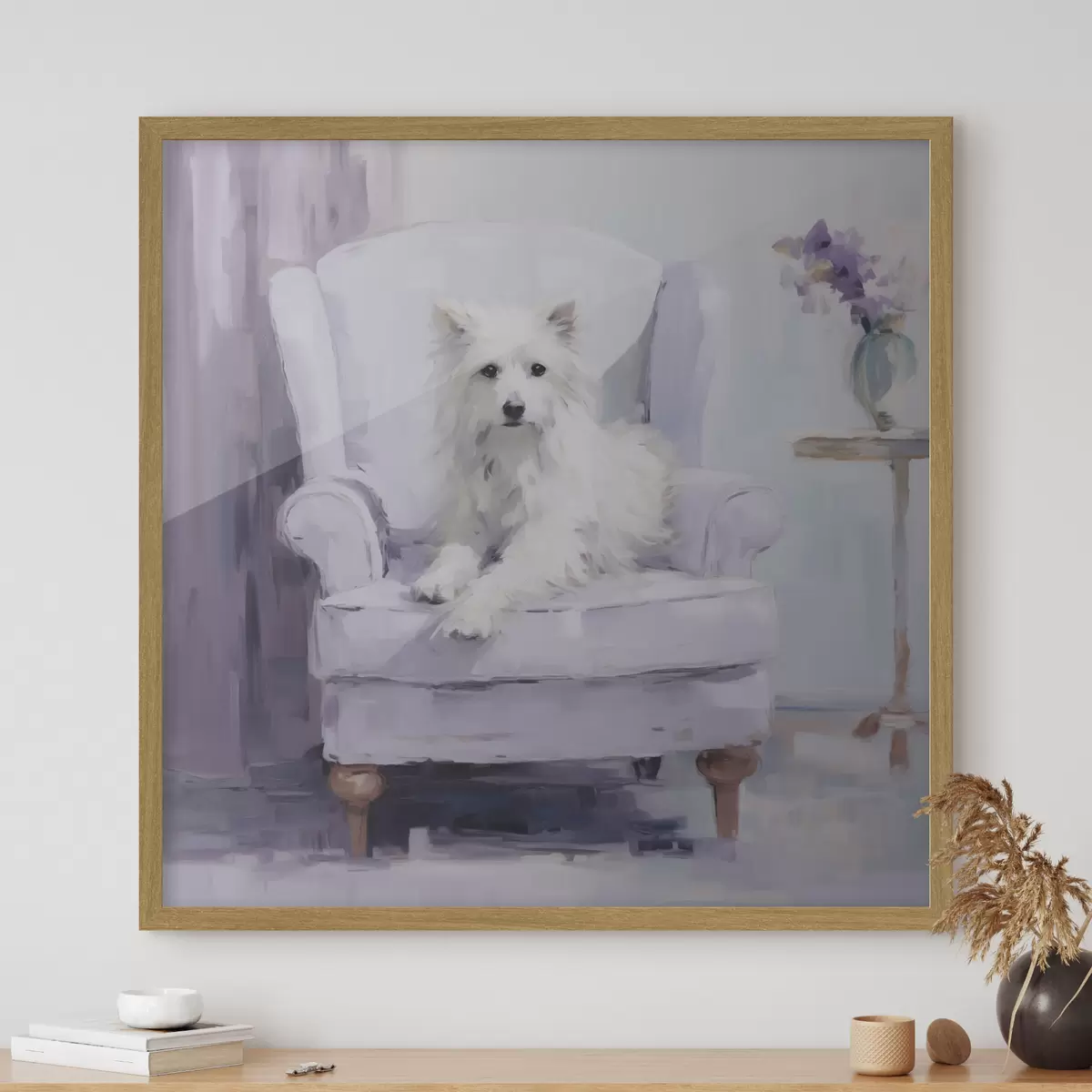 Poster Un chien sur une chaise, reproduction d'un tableau f49596