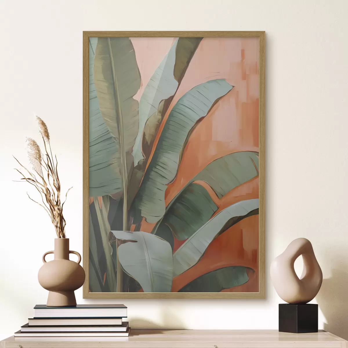 Poster Peinture représentant de grandes feuilles tropicales f49599