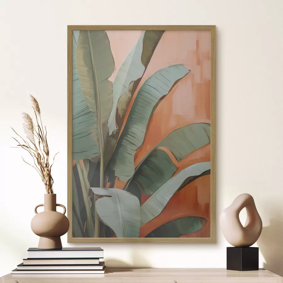 Papier peint Peinture représentant de grandes feuilles tropicales f49599