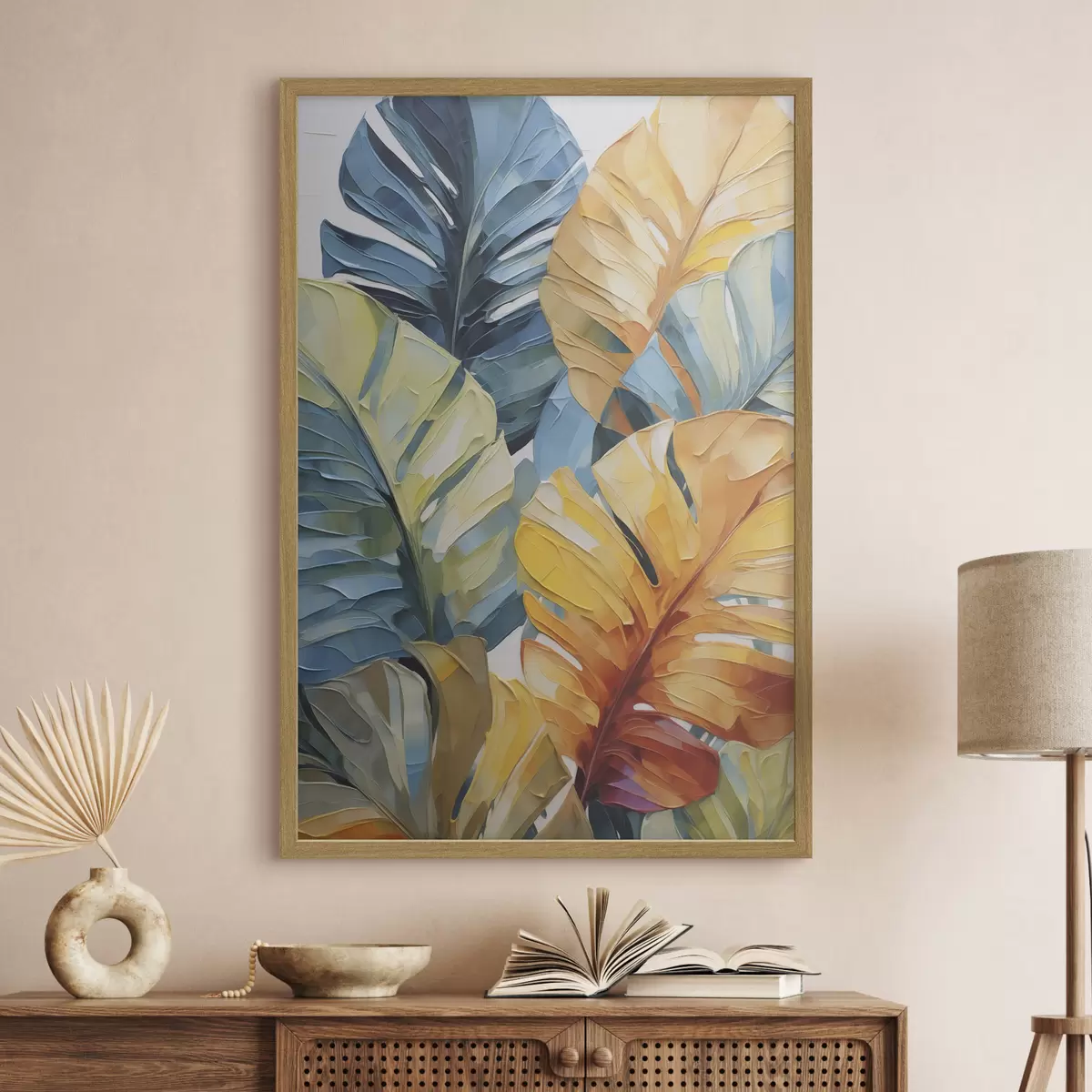 Poster Peinture représentant des feuilles tropicales colorées f49601