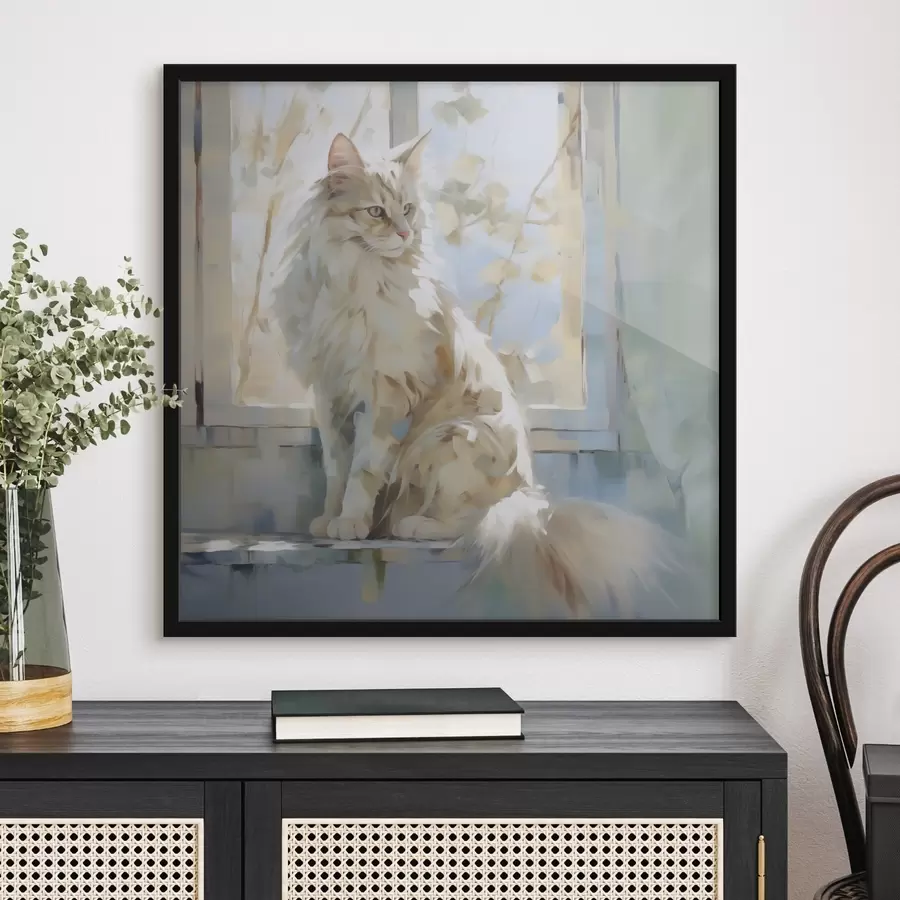 Papier peint Un chat sur le rebord d'une fenêtre est une imitation d'un tableau f49602
