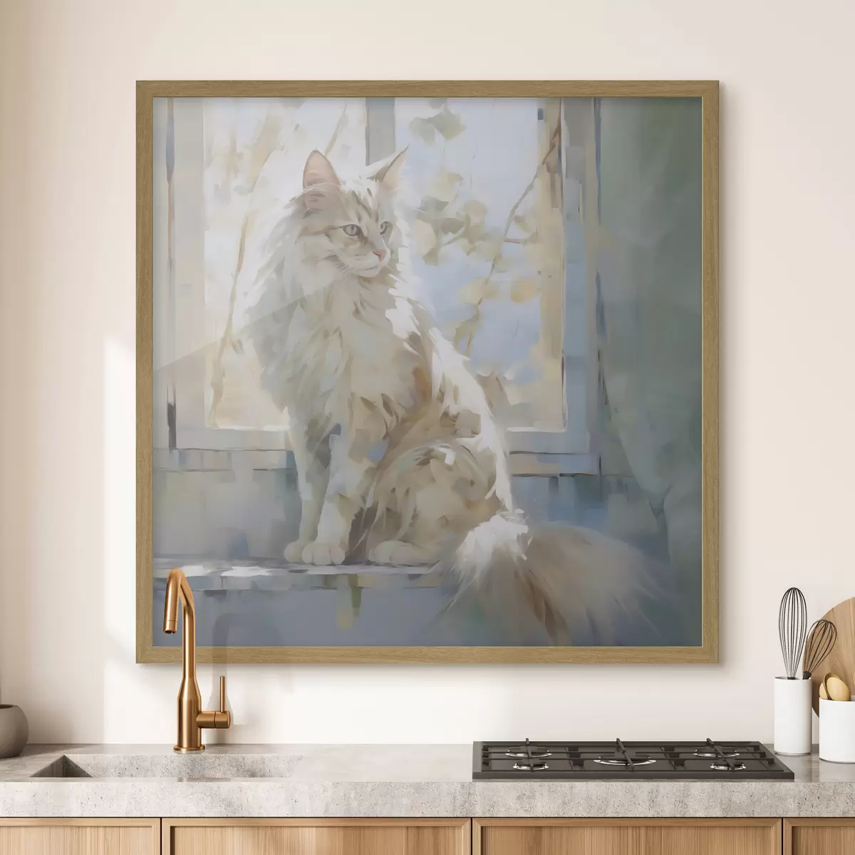 Poster Un chat sur le rebord d'une fenêtre est une imitation d'un tableau f49602