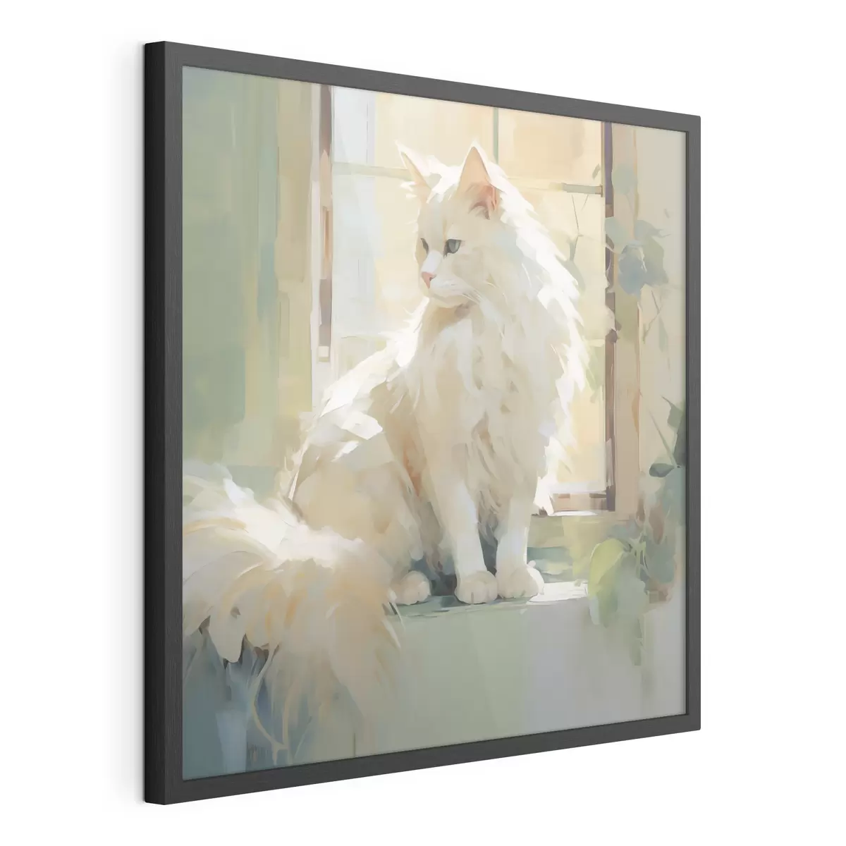 Poster Un chat assis près d'une fenêtre, imitation d'un tableau f49603