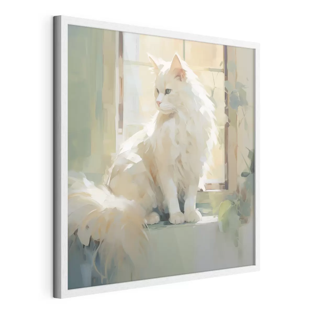 Poster Un chat assis près d'une fenêtre, imitation d'un tableau f49603