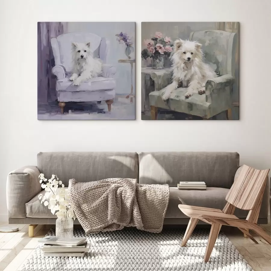Tableau Un chien sur une chaise, reproduction d'un tableau m30616