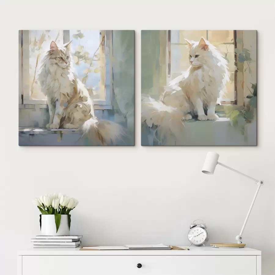 Tableau Un chat sur le rebord d'une fenêtre est une imitation d'un tableau m30625