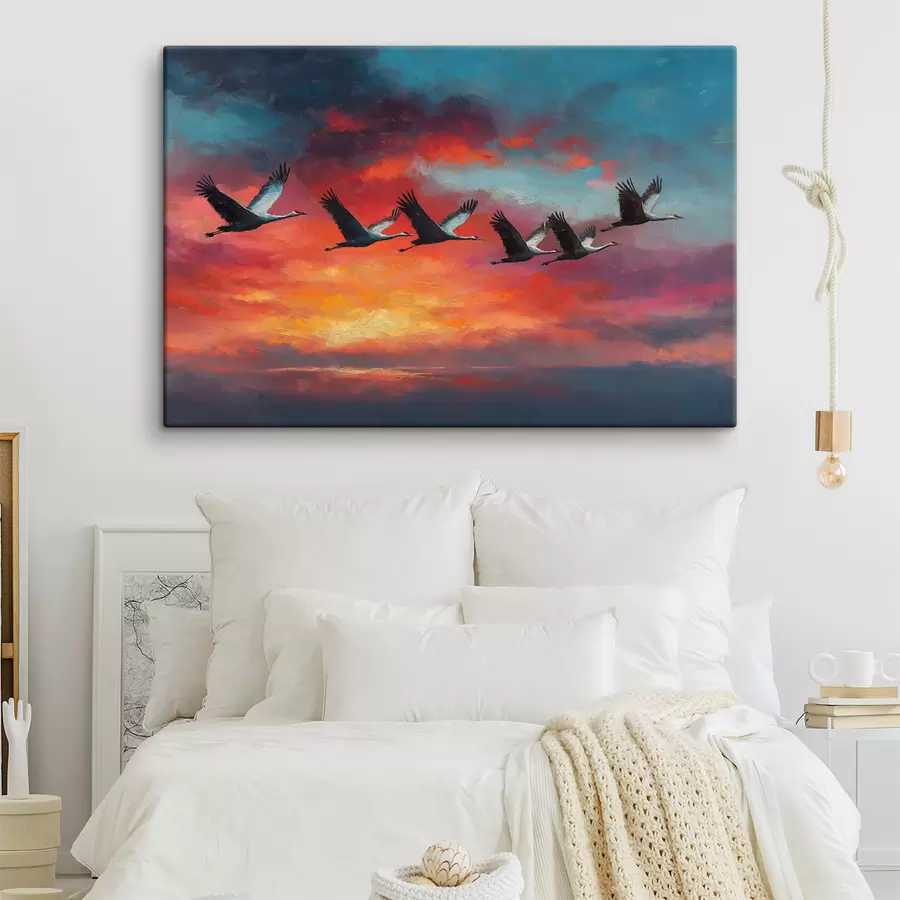 Tableau Des grues dans le ciel s49659