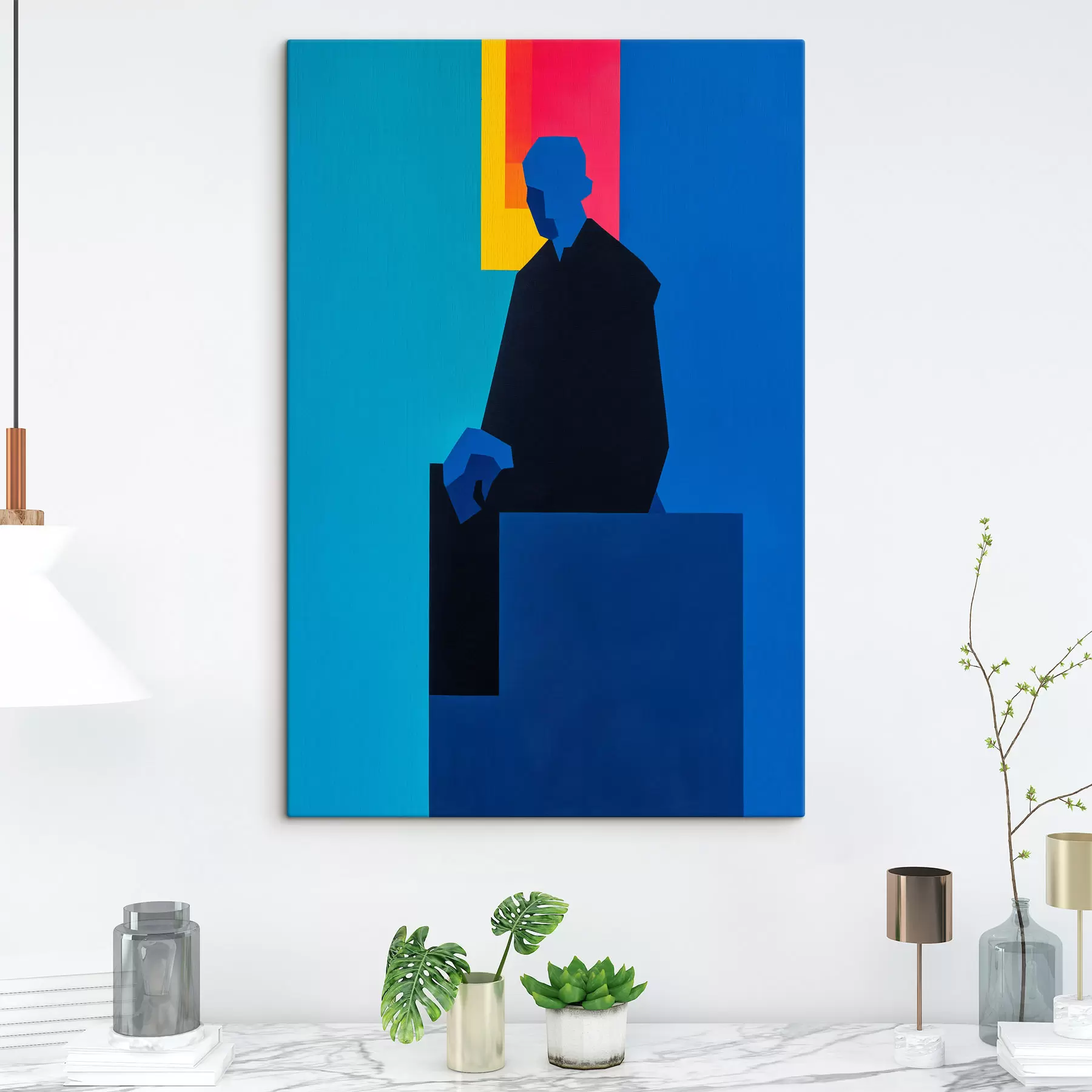 Tableau Portrait aux traits colorés s49669