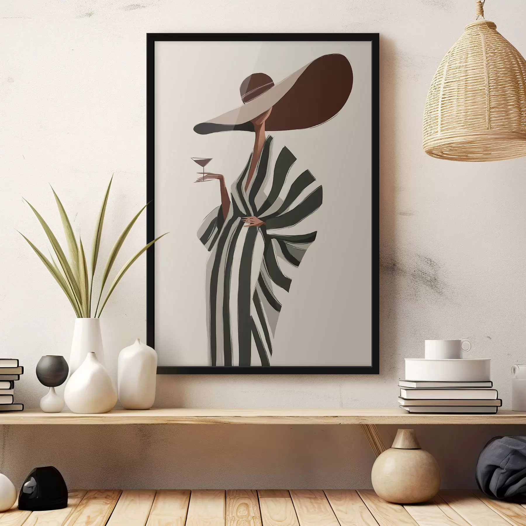 Papier peint Rayures et grand chapeau f49633