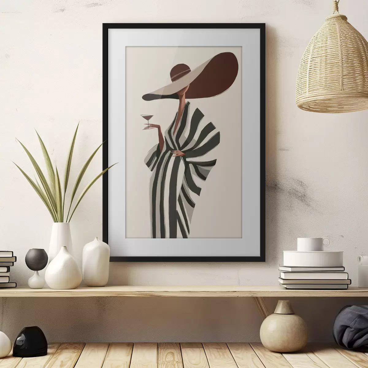 Poster Rayures et grand chapeau f49633
