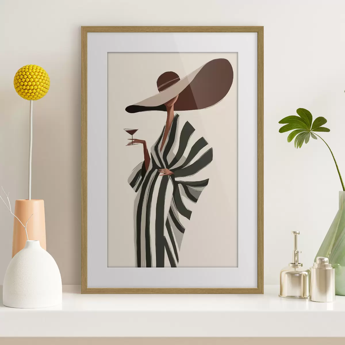 Poster Rayures et grand chapeau f49633