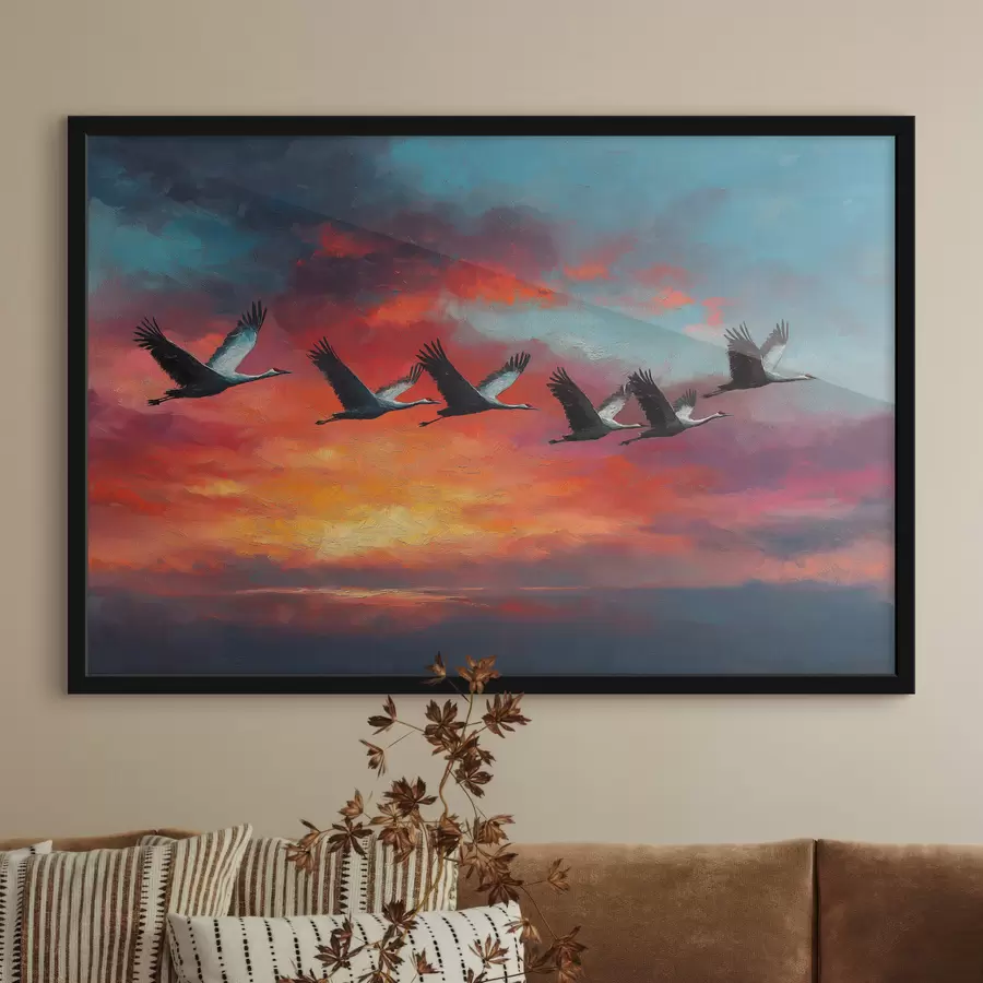 Papier peint Des grues dans le ciel f49659