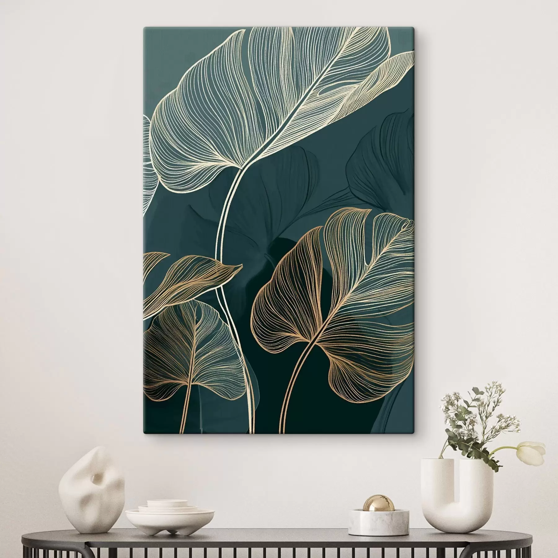 Tableau Contours de feuilles tropicales s49372