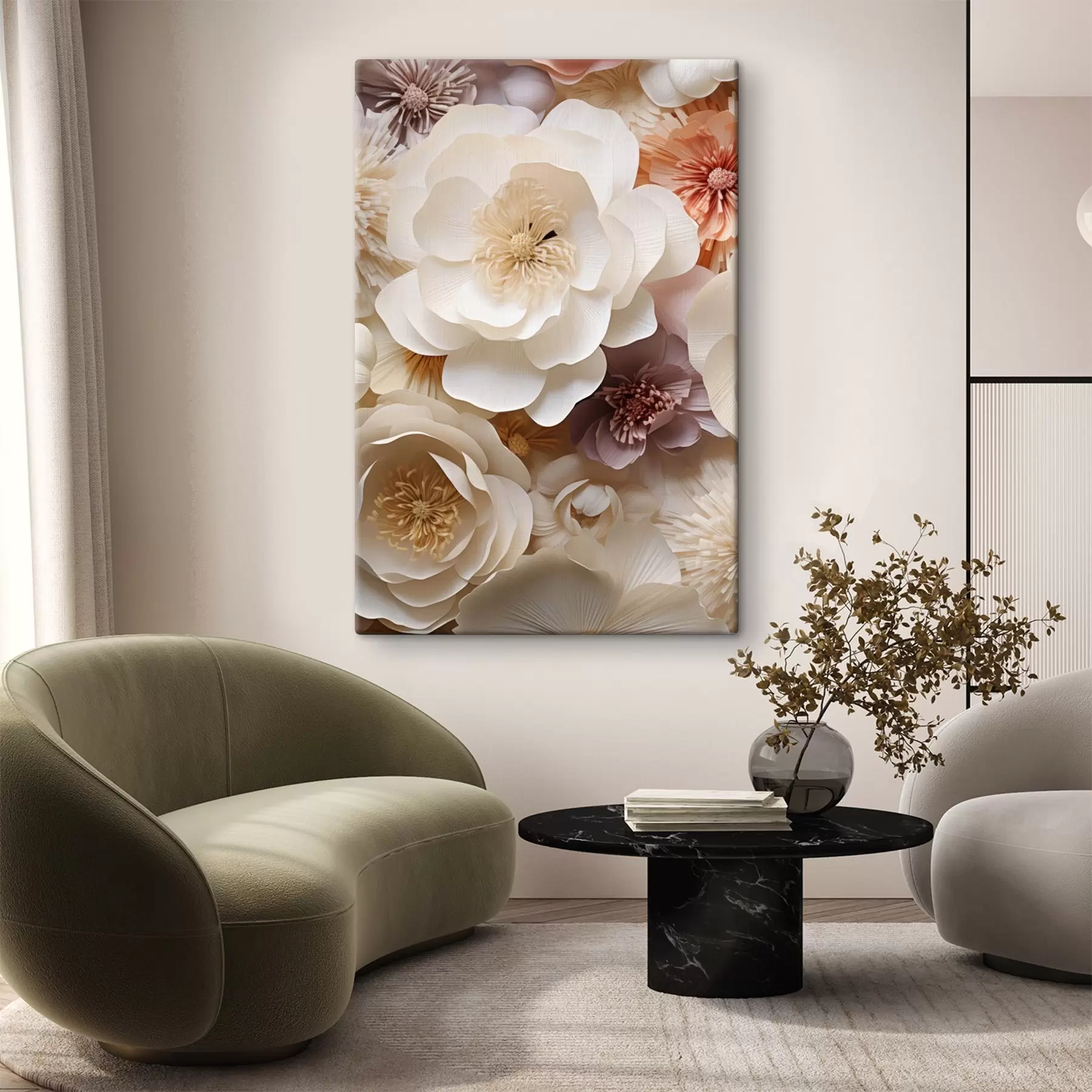 Tableau Roses en crème volumineuses s49373