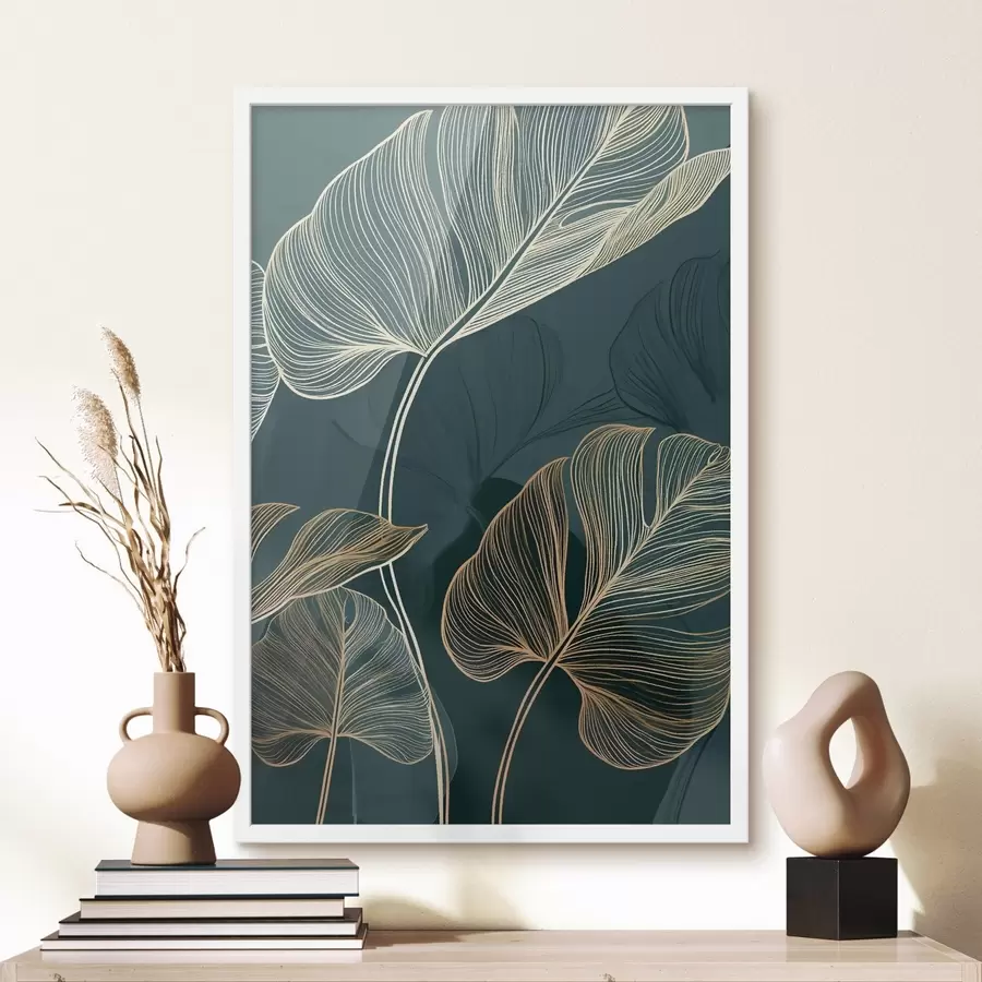 Papier peint Contours de feuilles tropicales f49372