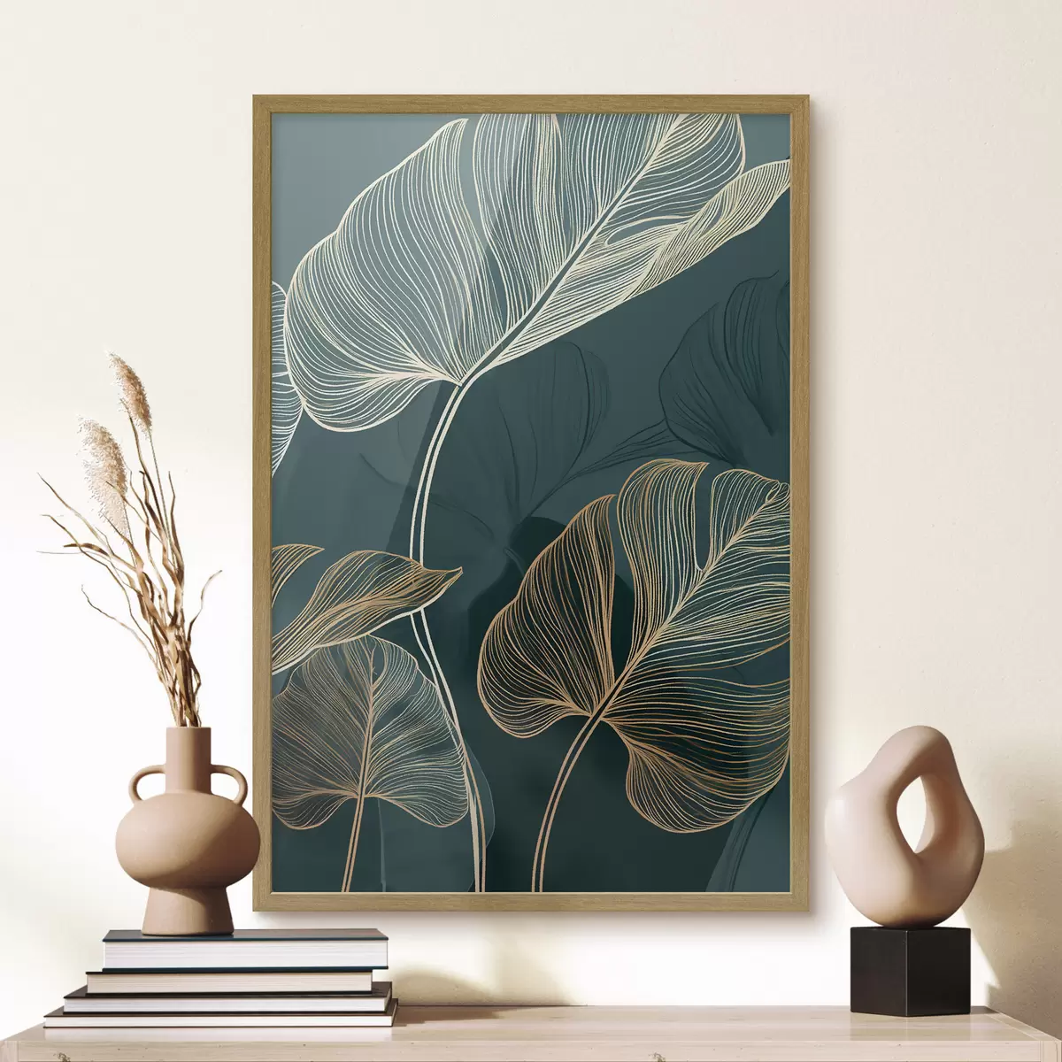 Poster Contours de feuilles tropicales f49372