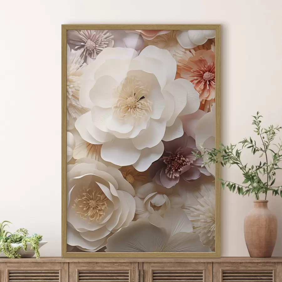 Papier peint Roses en crème volumineuses f49373
