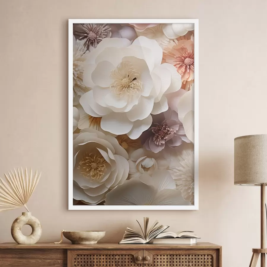 Papier peint Roses en crème volumineuses f49373