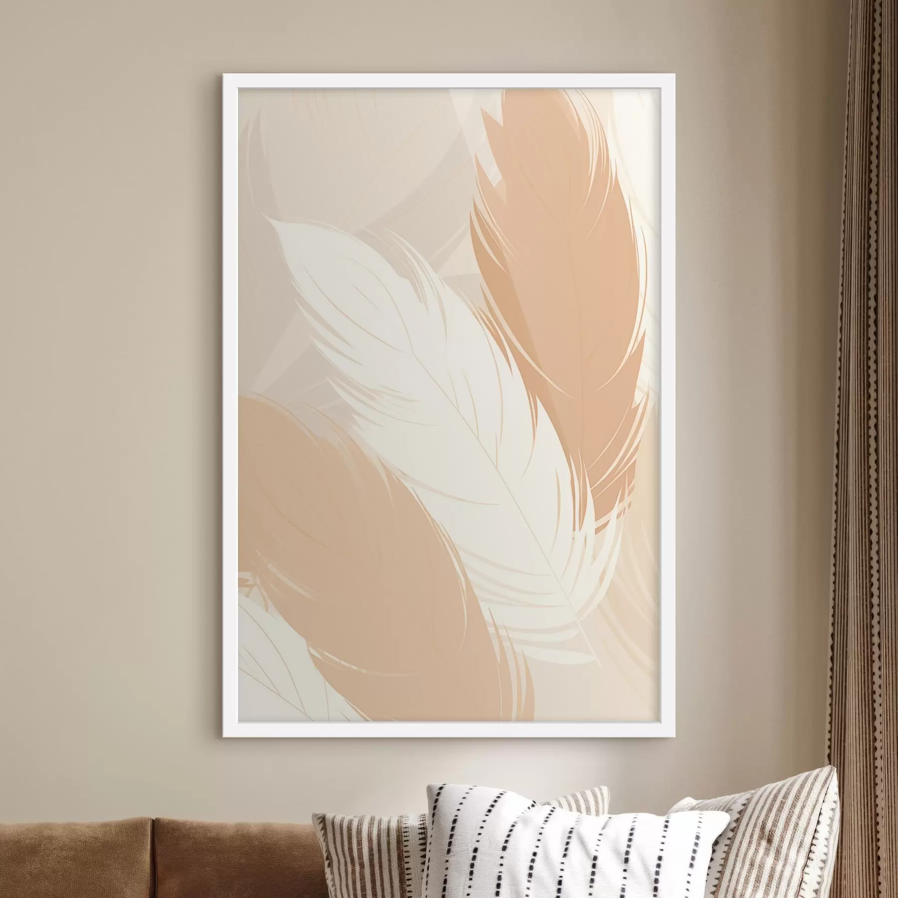 Papier peint Plume décorative dans les tons beiges f49381
