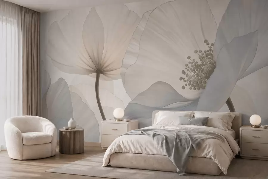 Papier peint De grandes fleurs aux teintes pastel délicates w05692