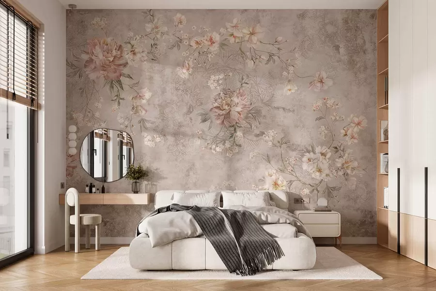 Papier peint Motif floral sur un fond clair texturé w05698