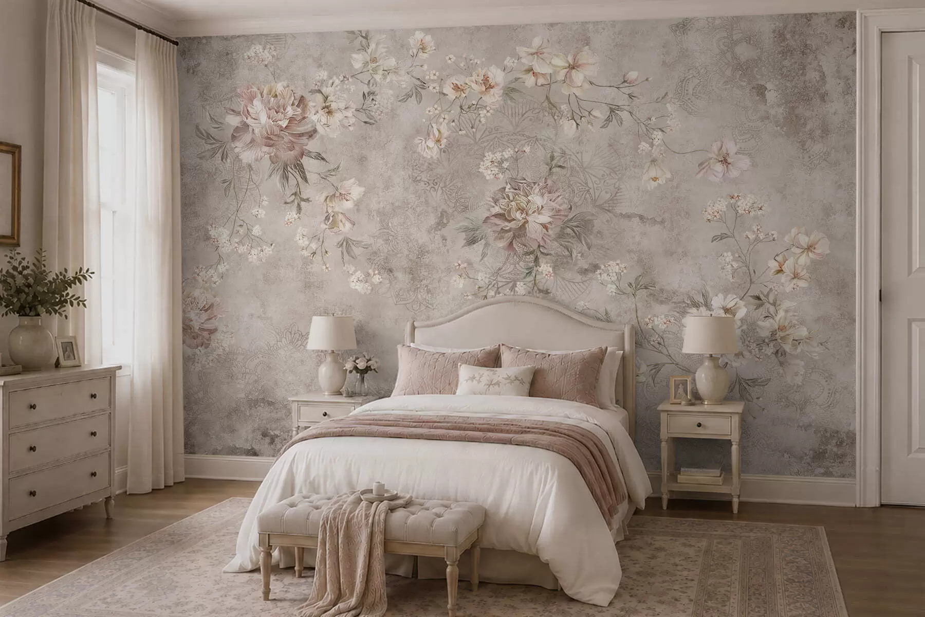 Papier peint Motif floral sur un fond clair texturé w05698