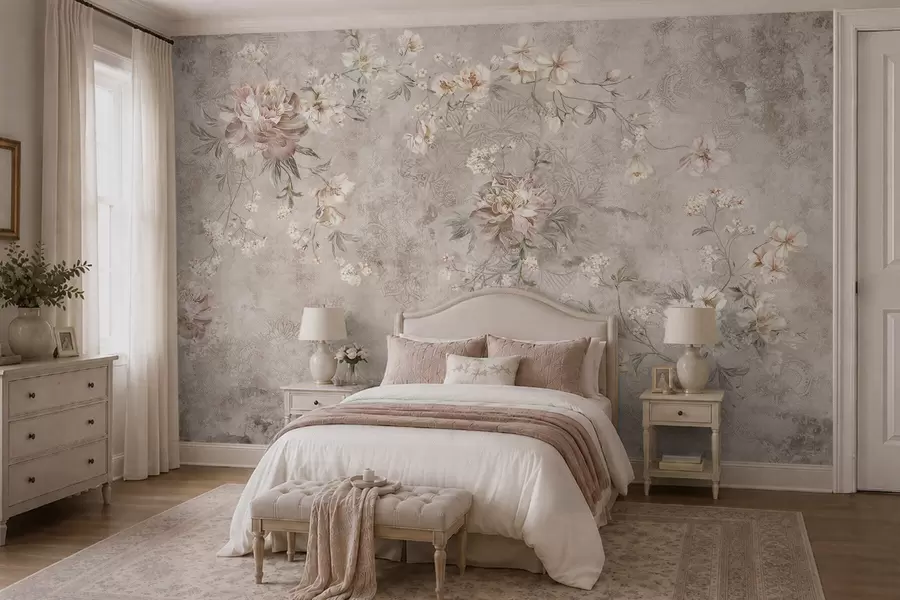 Papier peint Motif floral sur un fond clair texturé w05698