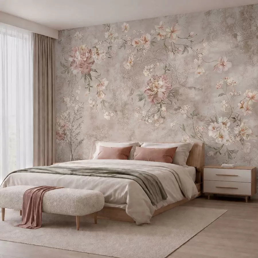 Papier peint Motif floral sur un fond clair texturé w05698
