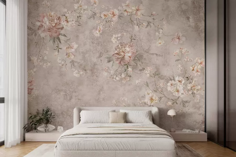 Papier peint Motif floral sur un fond clair texturé w05698