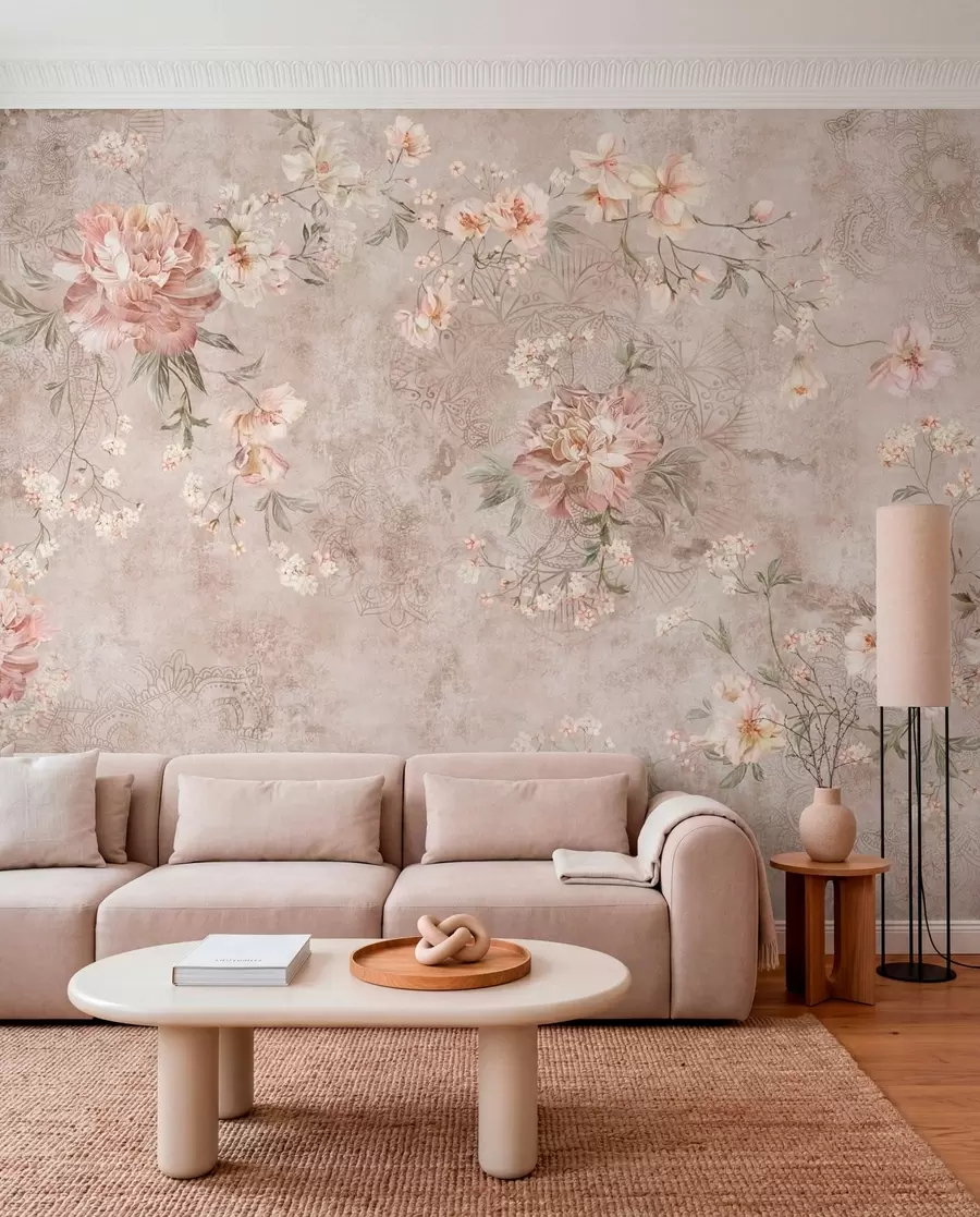 Papier peint Motif floral sur un fond clair texturé w05698