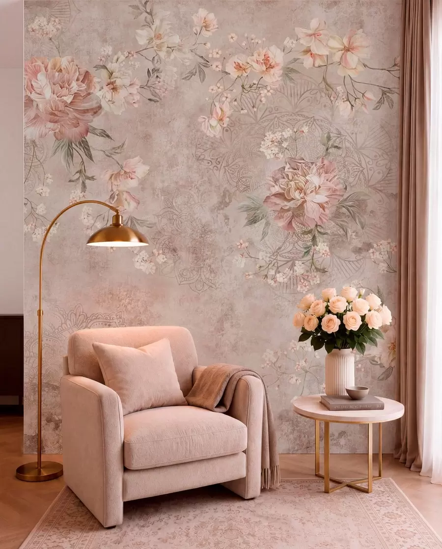 Papier peint Motif floral sur un fond clair texturé w05698