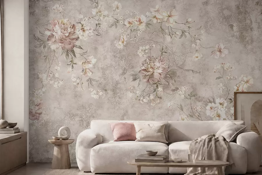 Papier peint Motif floral sur un fond clair texturé w05698