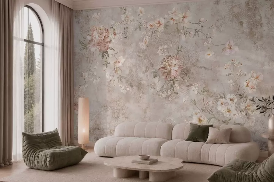 Papier peint Motif floral sur un fond clair texturé w05698