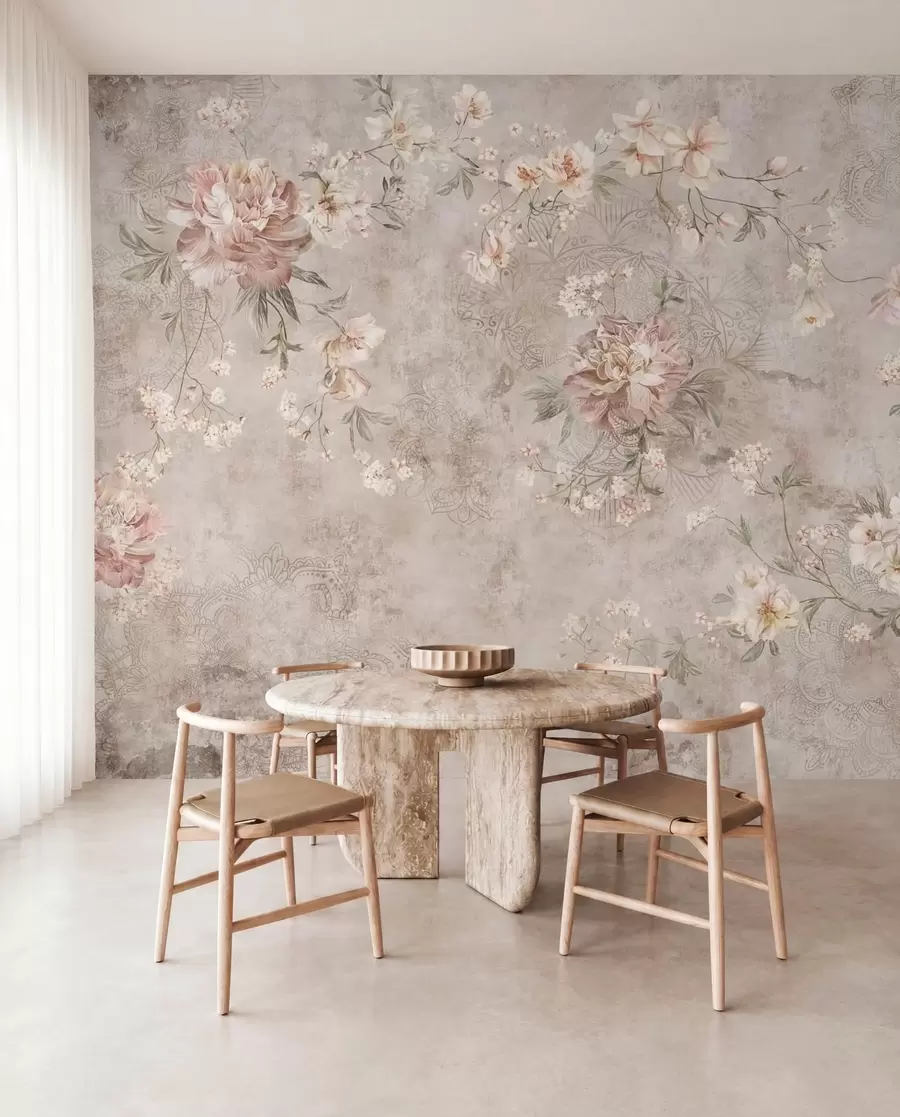 Papier peint Motif floral sur un fond clair texturé w05698