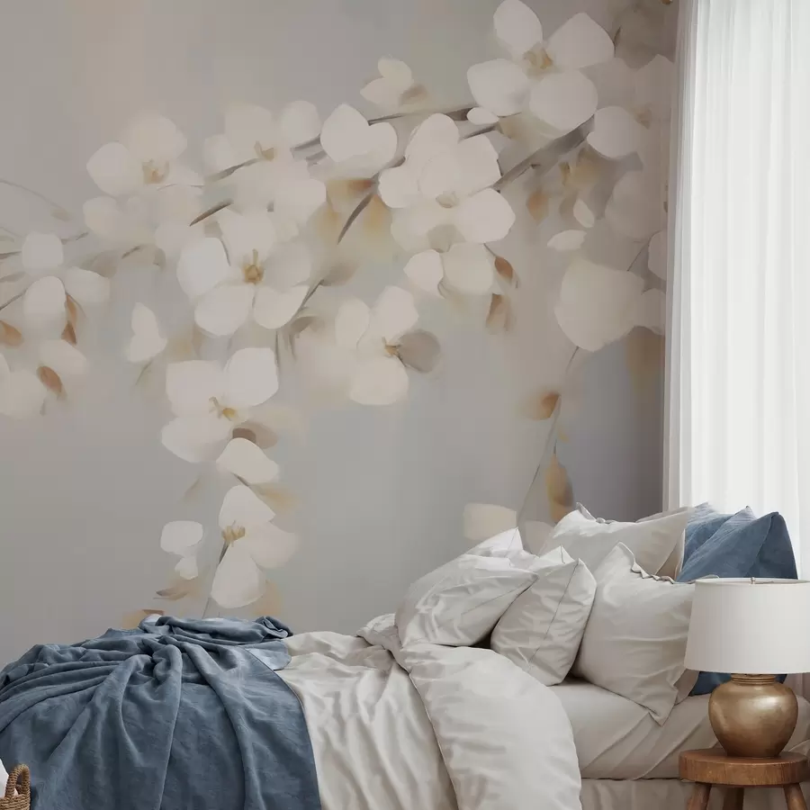 Papier peint Branche abstraite avec des fleurs, imitation d'un tableau w05665