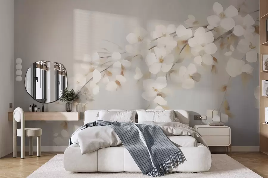 Papier peint Branche abstraite avec des fleurs, imitation d'un tableau w05665