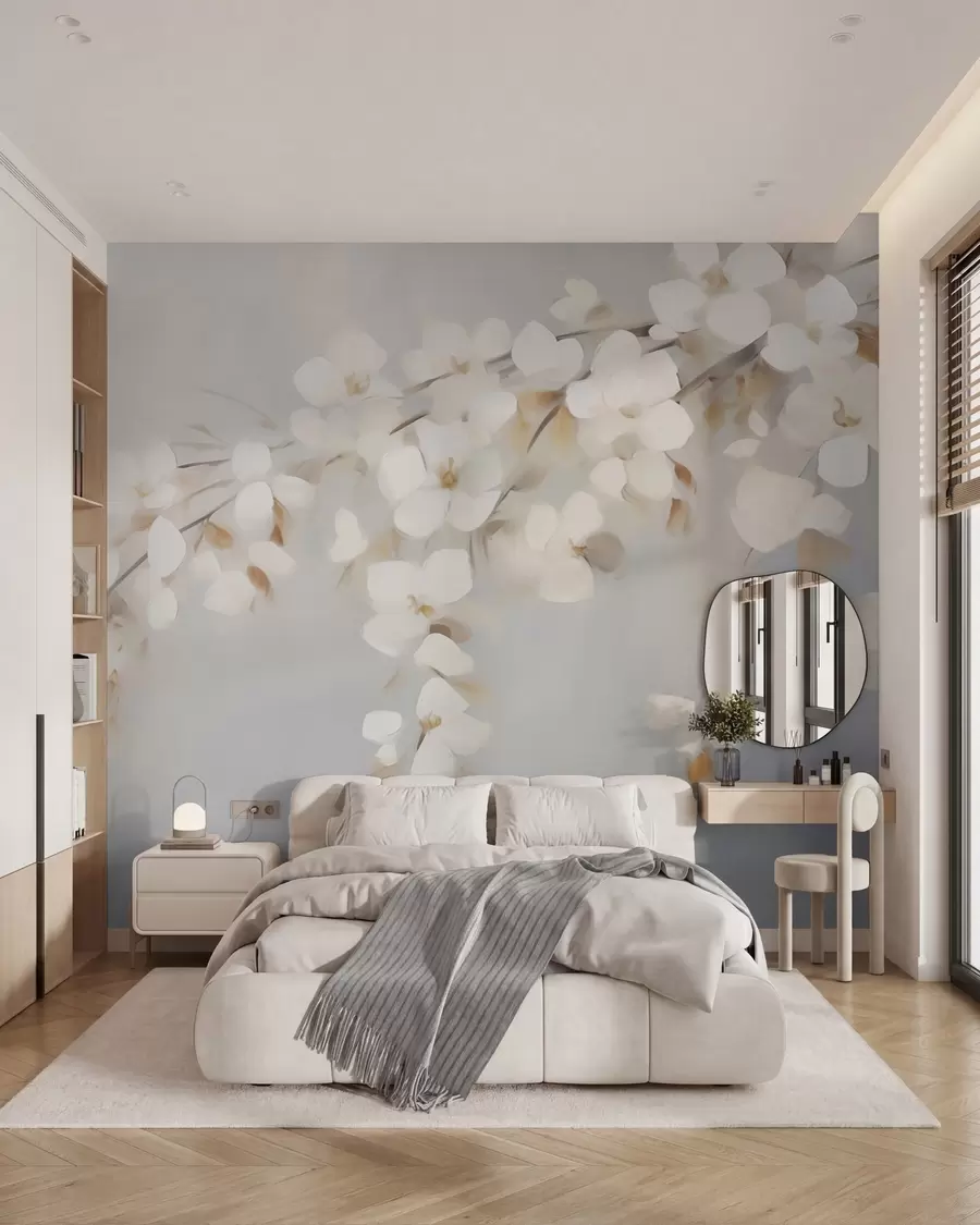 Papier peint Branche abstraite avec des fleurs, imitation d'un tableau w05665