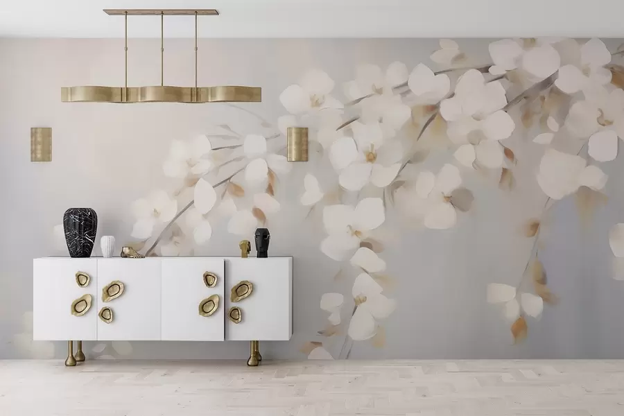 Papier peint Branche abstraite avec des fleurs, imitation d'un tableau w05665