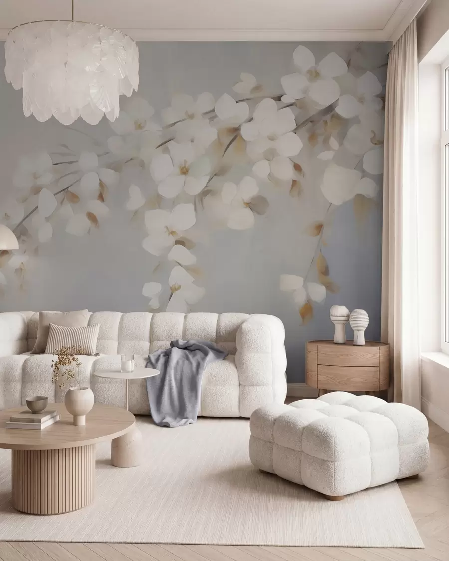 Papier peint Branche abstraite avec des fleurs, imitation d'un tableau w05665