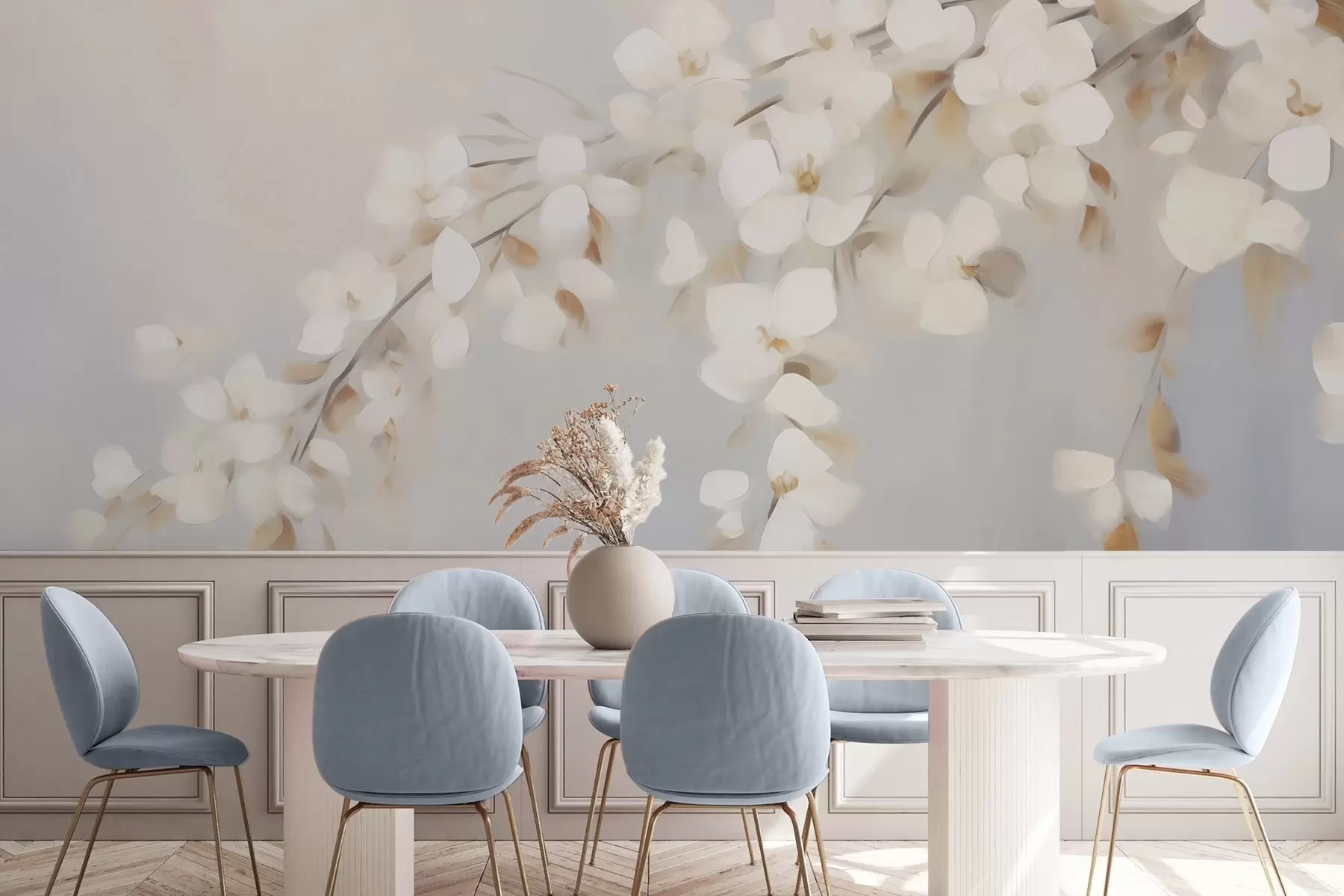 Papier peint Branche abstraite avec des fleurs, imitation d'un tableau w05665