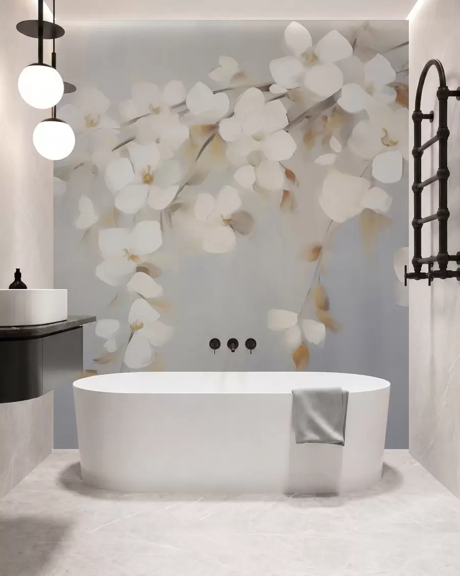 Papier peint Branche abstraite avec des fleurs, imitation d'un tableau w05665