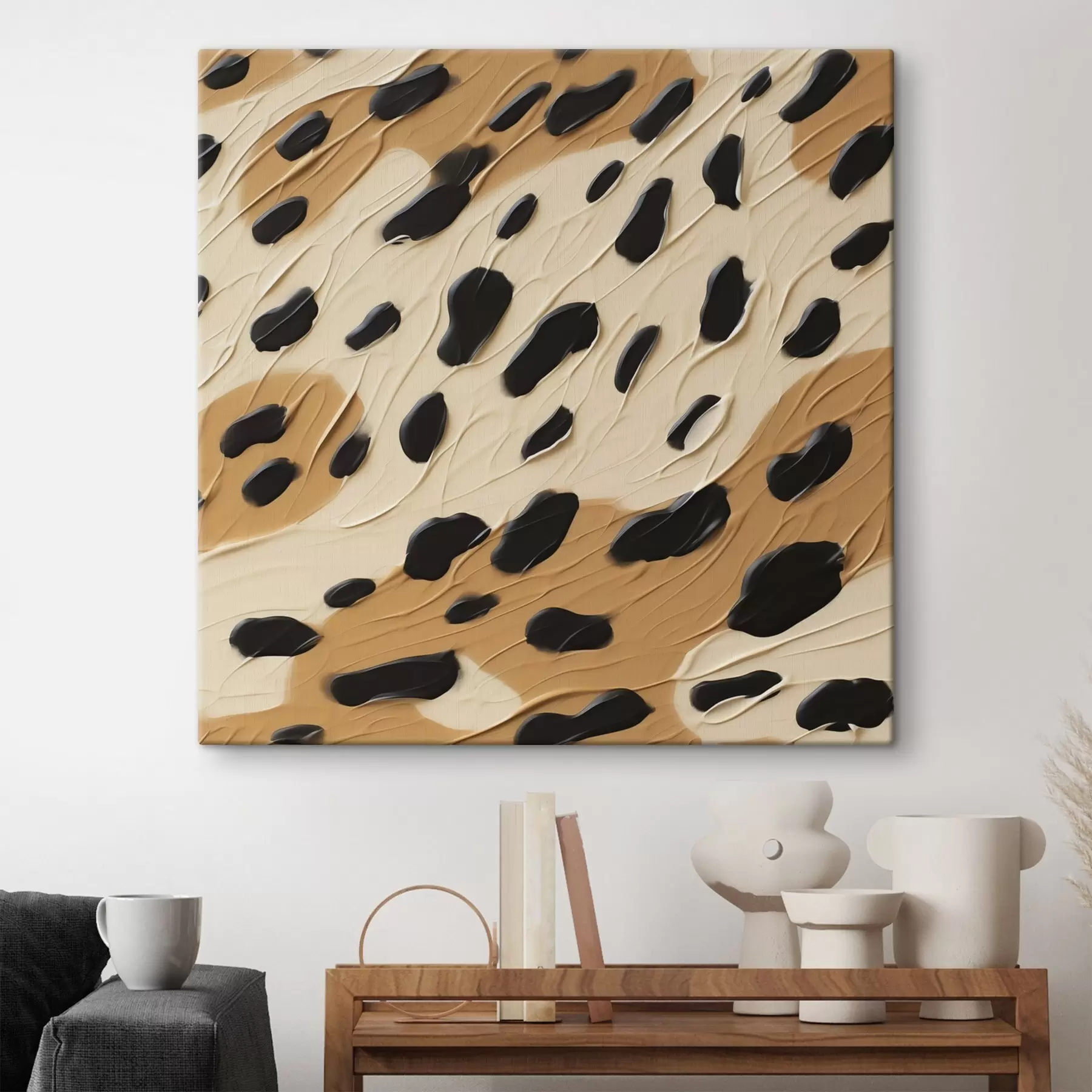 Tableau Taches noires sur un fond abstrait, imitation de peinture s49750