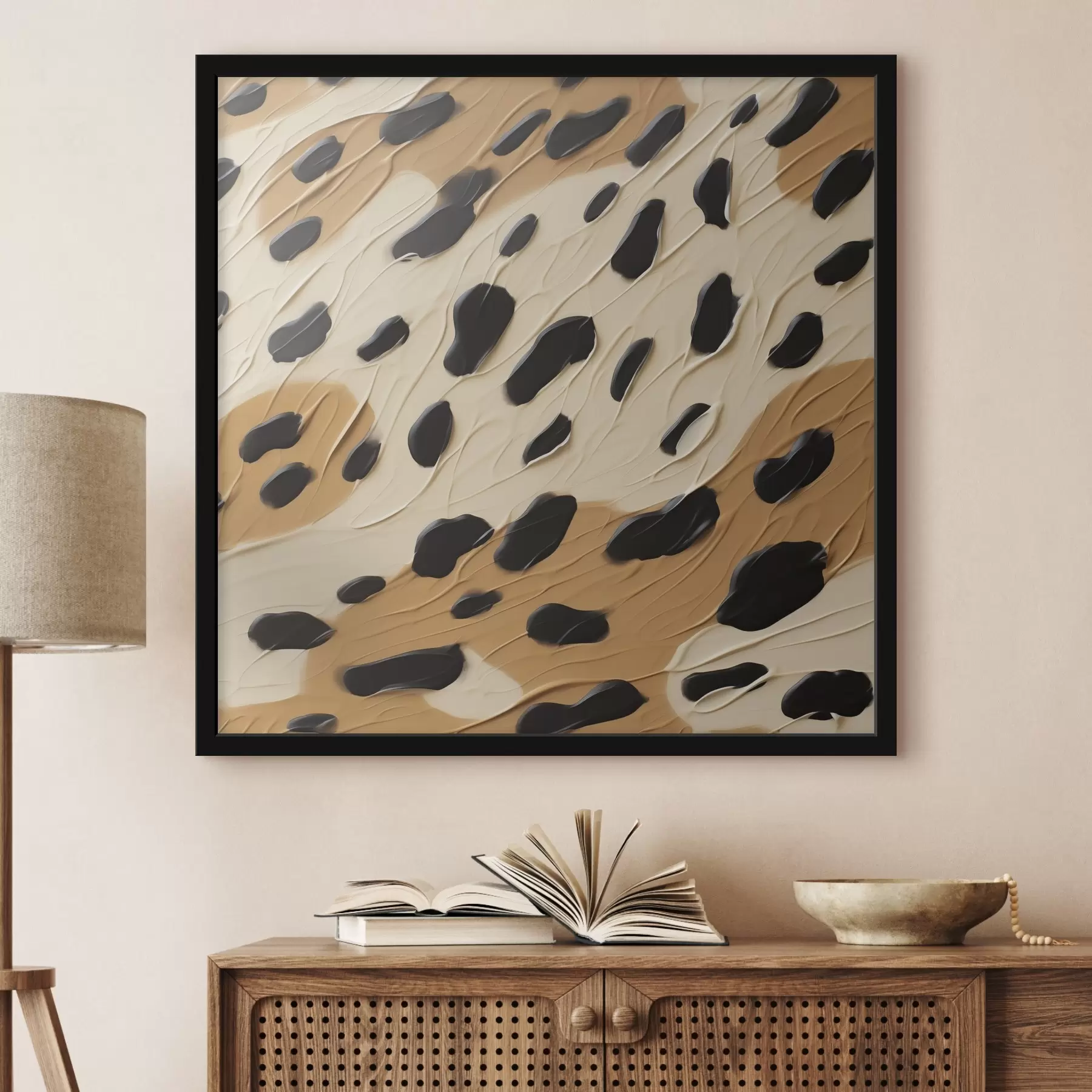 Papier peint Taches noires sur un fond abstrait, imitation de peinture f49750