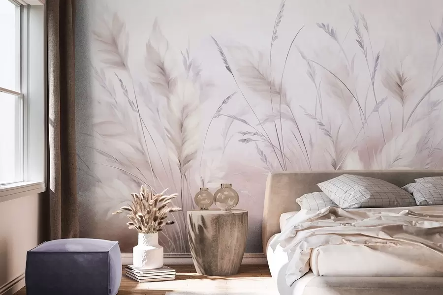 Papier peint De hautes herbes plumeuses ondulent doucement sur un fond doux et discret : un art naturel tout en délicatesse w09831v1