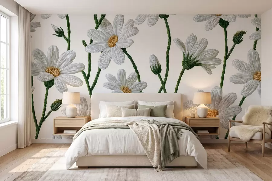 Papier peint Marguerites sauvages blanches w09915