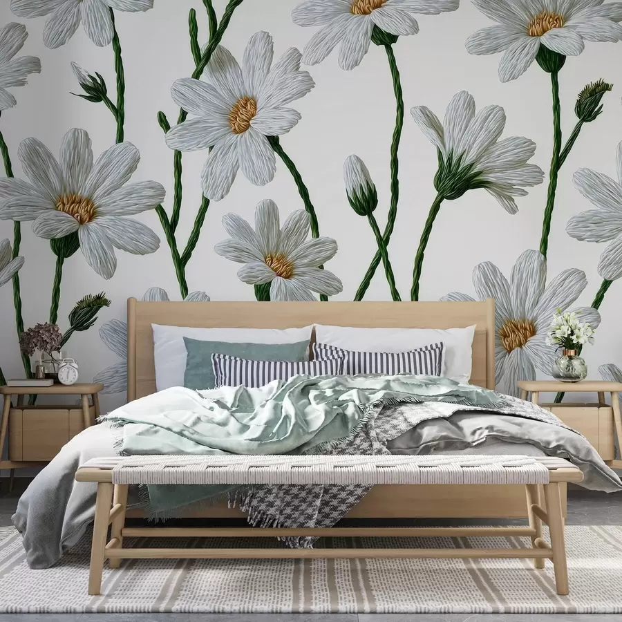 Papier peint Marguerites sauvages blanches w09915