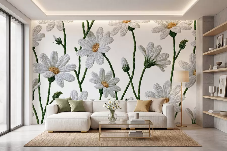Papier peint Marguerites sauvages blanches w09915