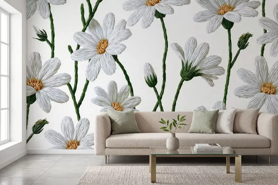 Papier peint Marguerites sauvages blanches w09915