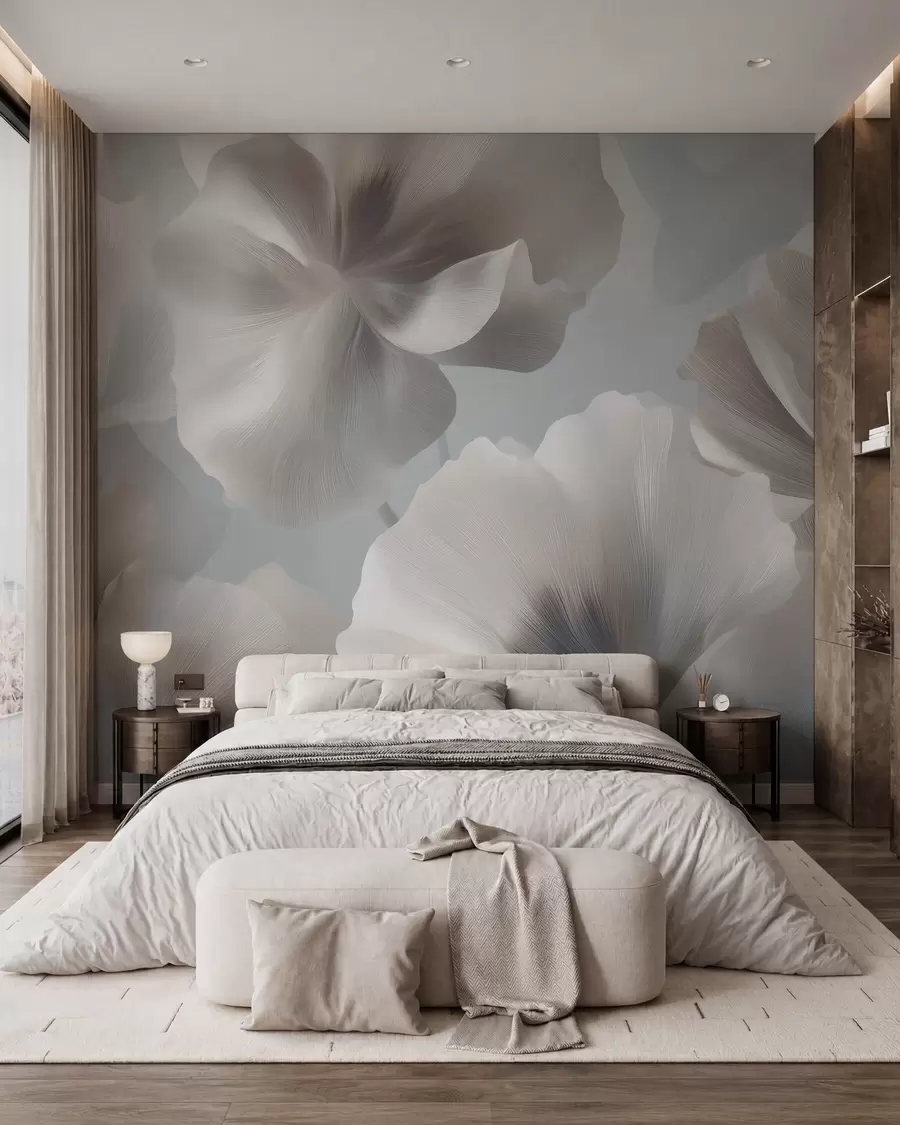 Papier peint Pétales de fleurs en soie volumineux dans des tons pastel délicats w09928
