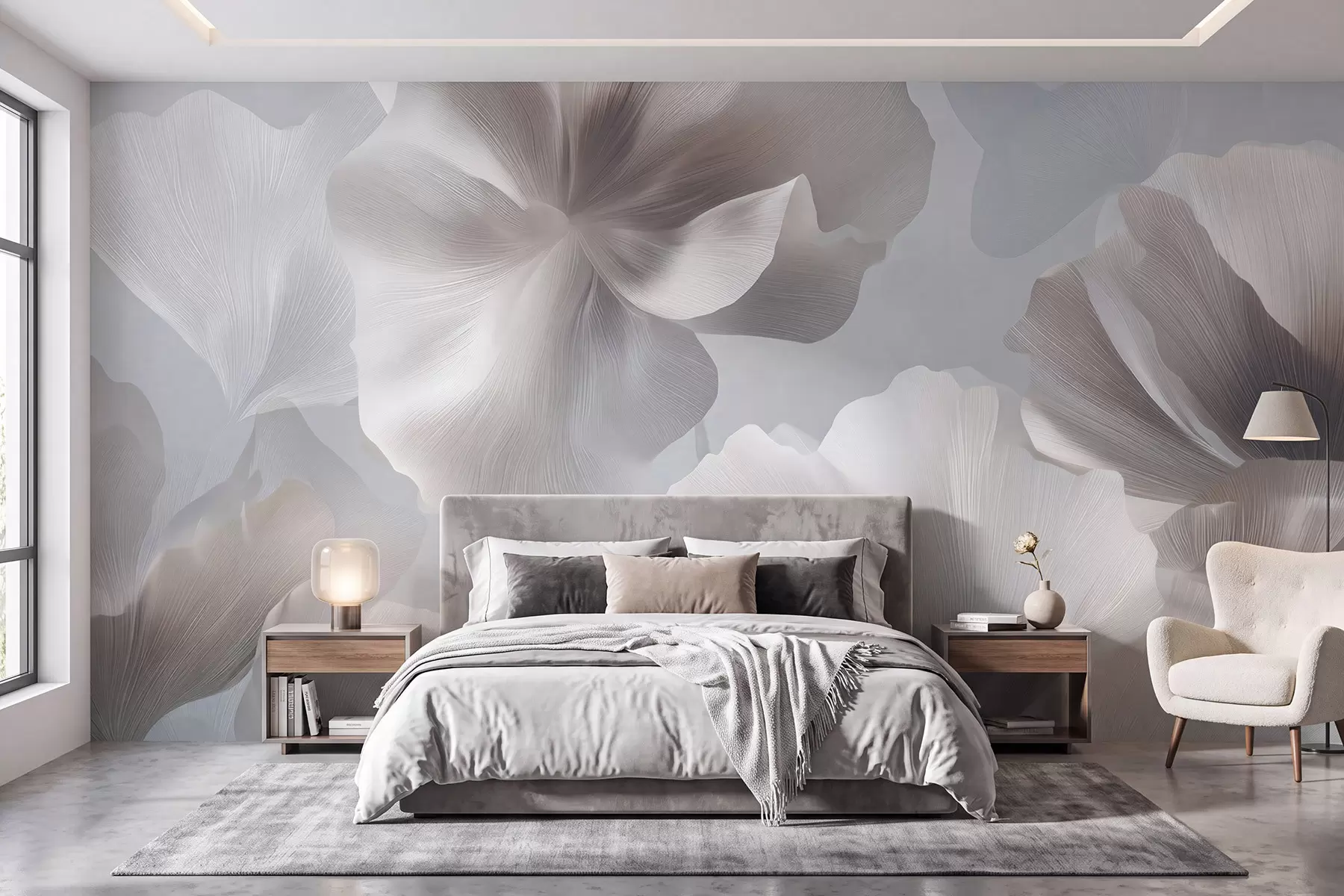 Papier peint Pétales de fleurs en soie volumineux dans des tons pastel délicats w09928